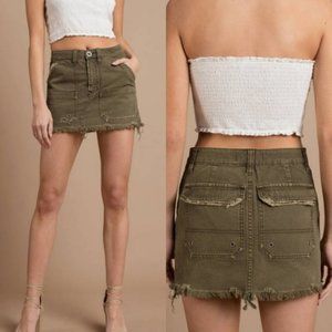 Free People Olive Green Utility Mini Skirt